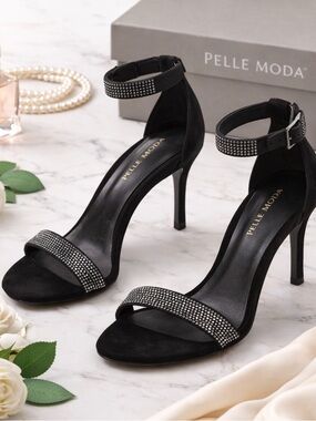 Pelle Moda Kaye Silk Heels Black Smoke Pumps Size 7.5 M